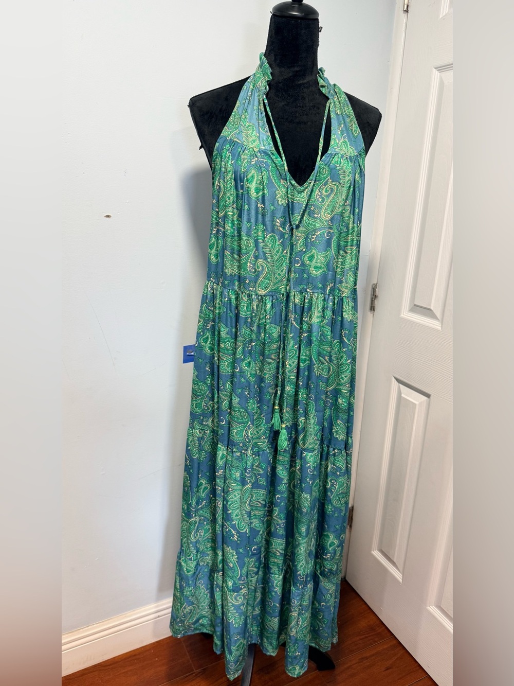 Green & Blue Paisley Halter Maxi Dress - Women's Boho Summer Style - Picture 2 of 12